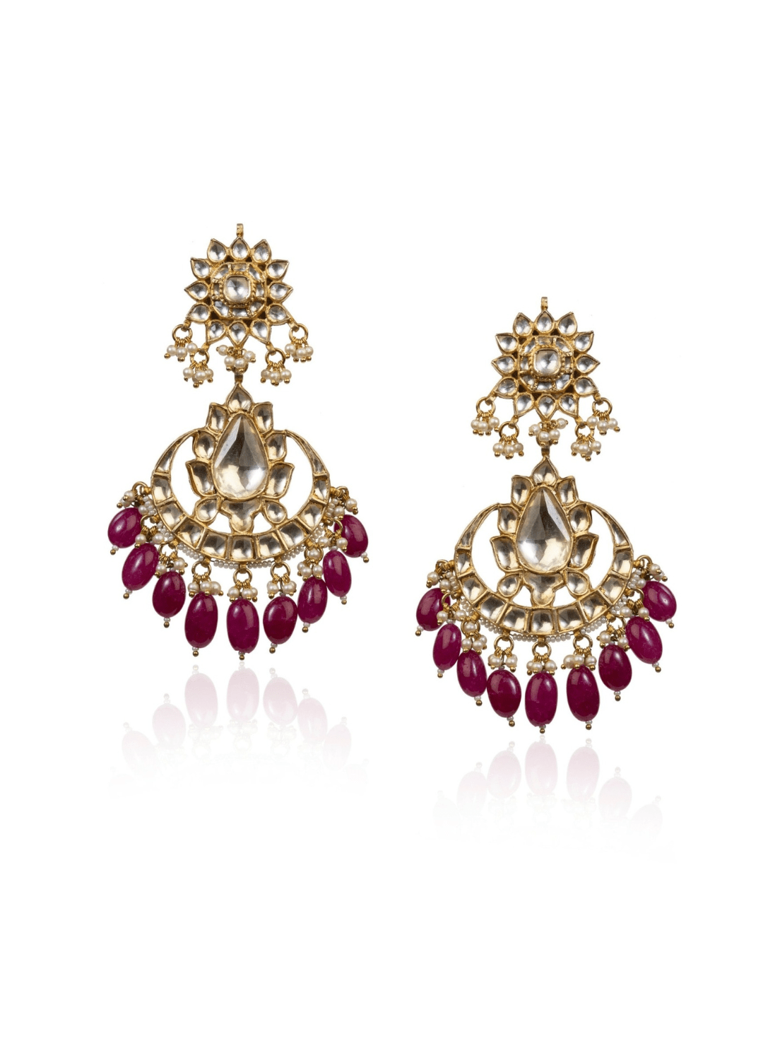 White Jadtar Earrings With Maroon Hangings Riana by Shikha Jindal - Fabilicious Fashion