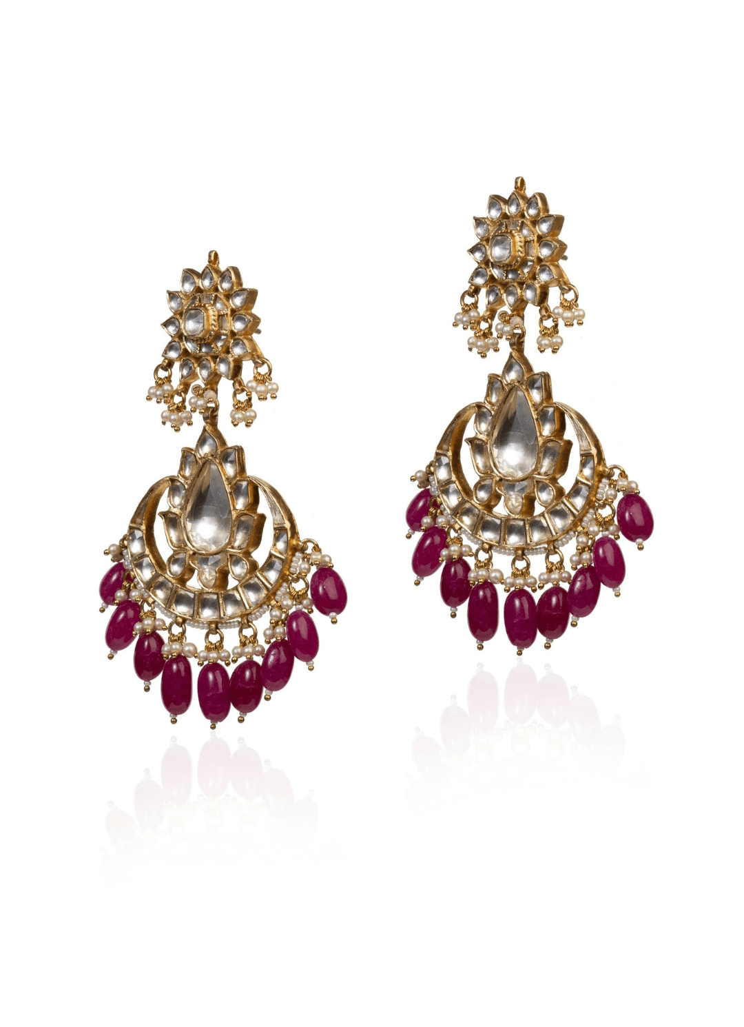 White Jadtar Earrings With Maroon Hangings Riana by Shikha Jindal - Fabilicious Fashion
