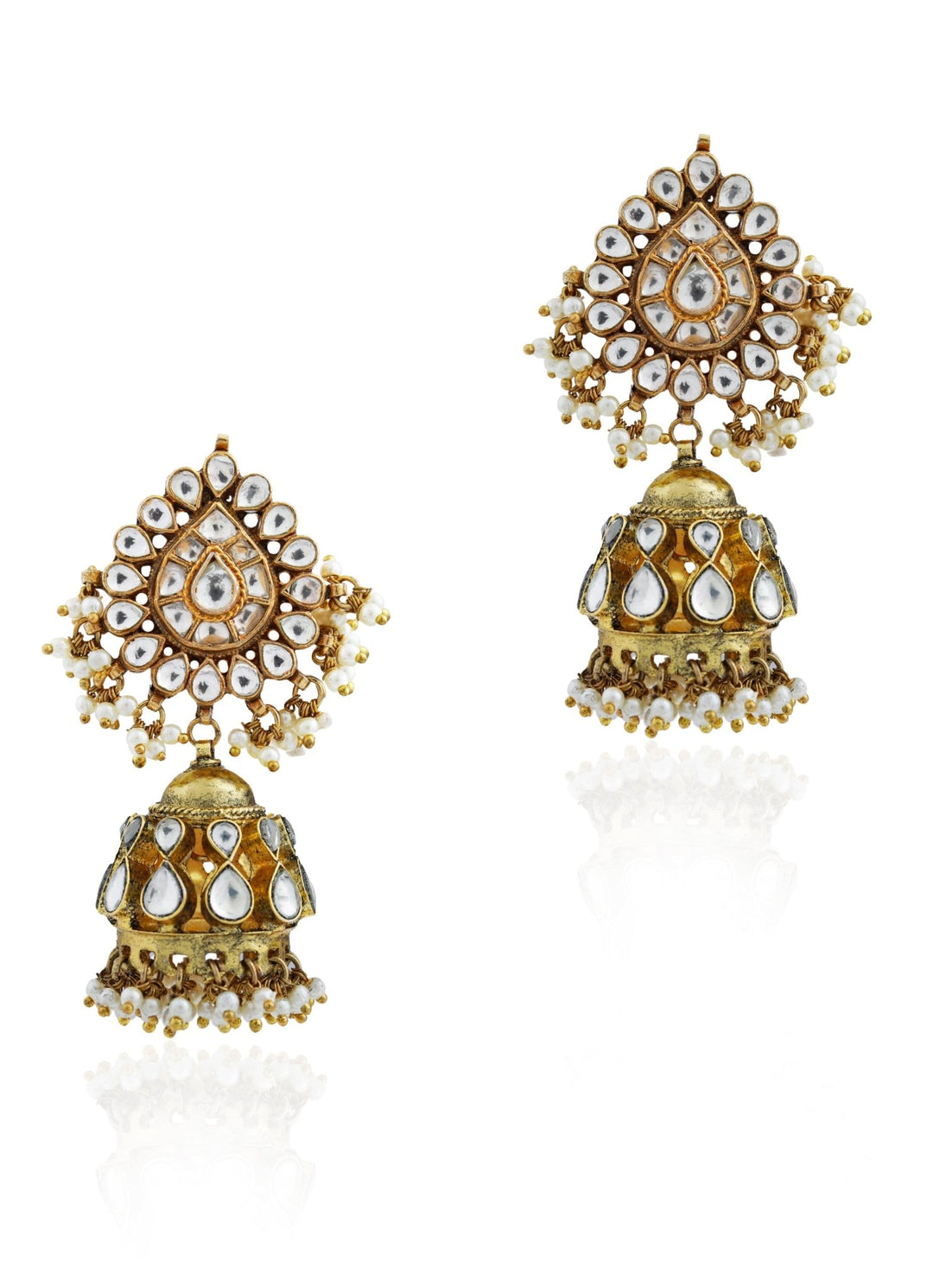 White Jadtar Jhumkas Riana by Shikha Jindal - Fabilicious Fashion