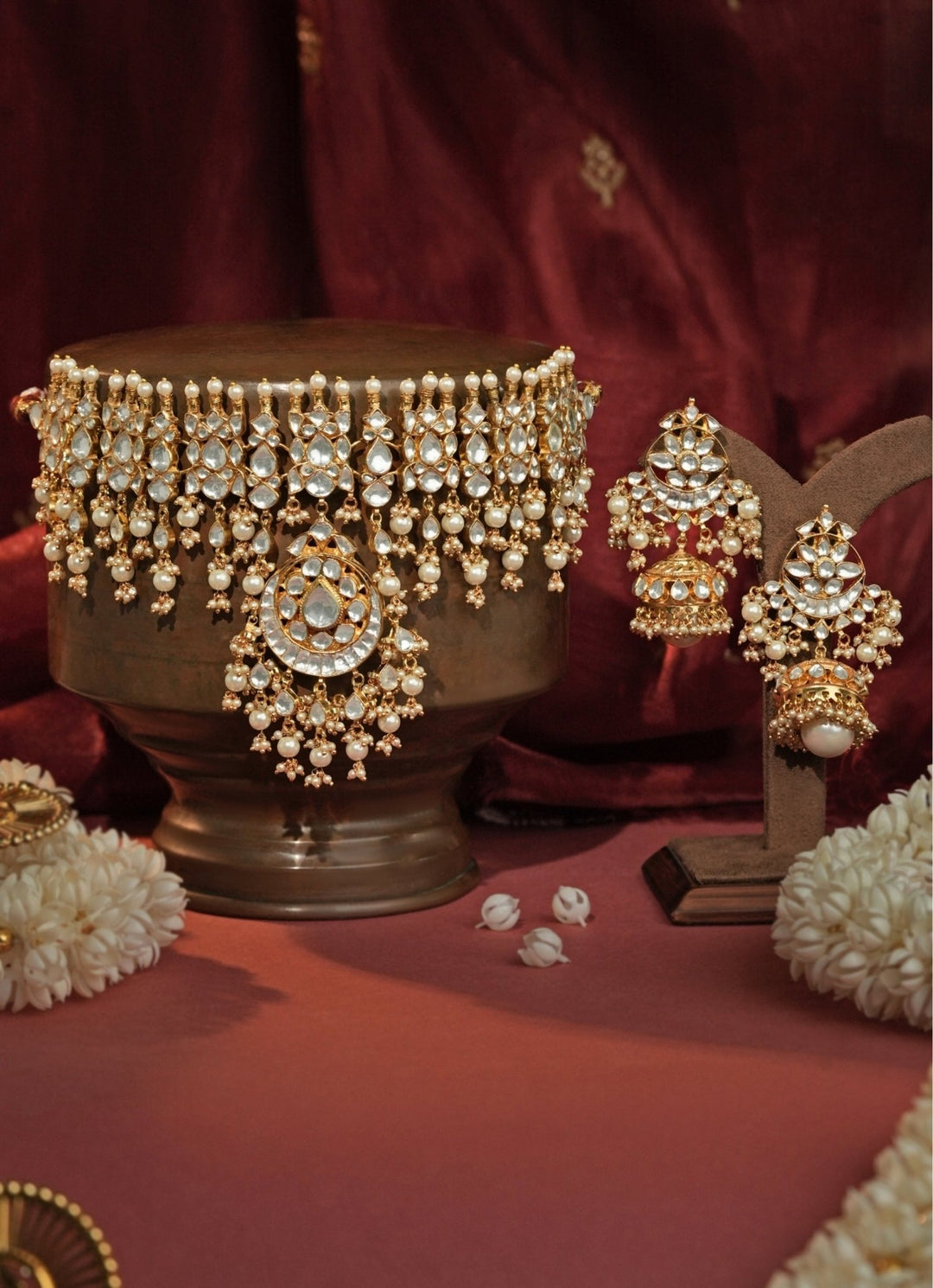 Riana Jewellery White Jadtar Matte Gold Choker SetFabilicious Fashion