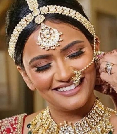 White Jadtar Stone Maathapatti With Pearls Riana Jewellery - Fabilicious Fashion