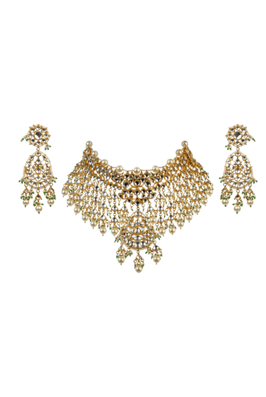 White Jadtar Stone Necklace Set Riana by Shikha Jindal - Fabilicious Fashion