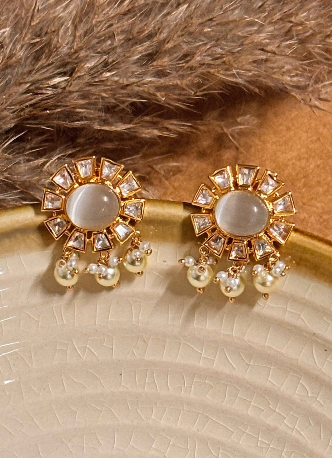 Naymee White Kundan And Pearl StudFabilicious Fashion