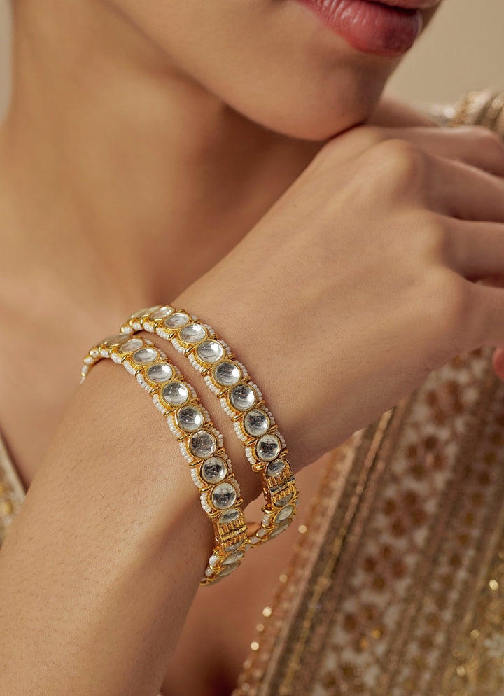 White Kundan And Polki Gold Plated Bangles Vivinia by Vidhi Mehra - Fabilicious Fashion