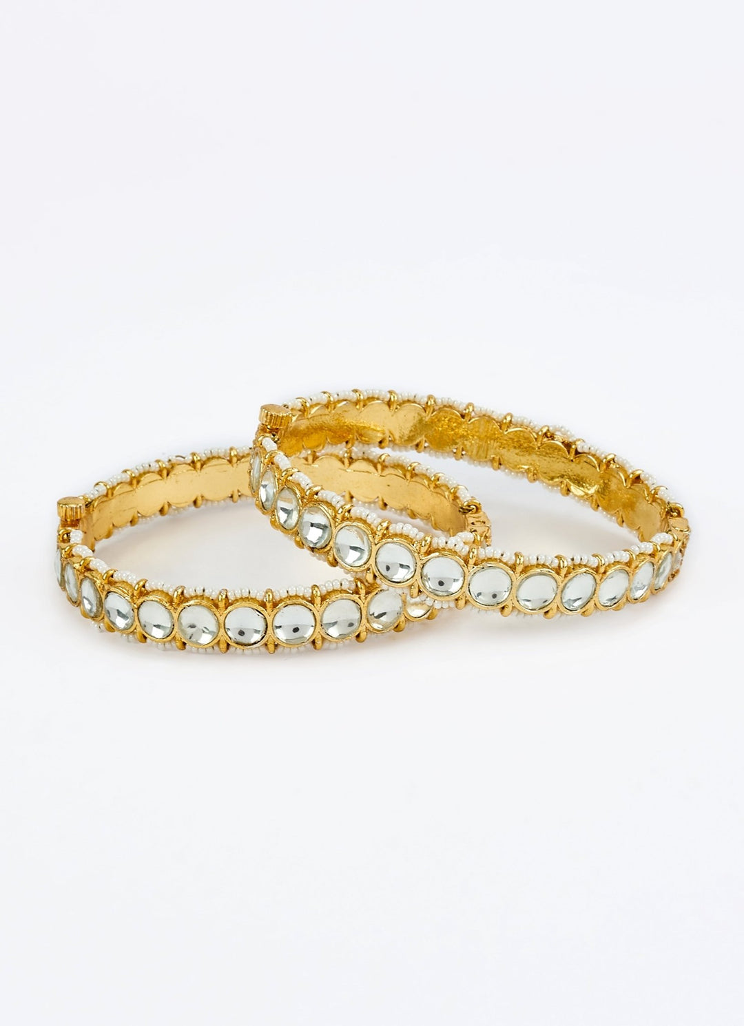 White Kundan And Polki Gold Plated Bangles Vivinia by Vidhi Mehra - Fabilicious Fashion