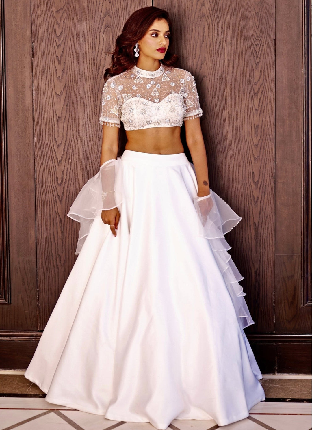 White Lehenga Set With Embroidered Blouse Rashika Sharma - Fabilicious Fashion