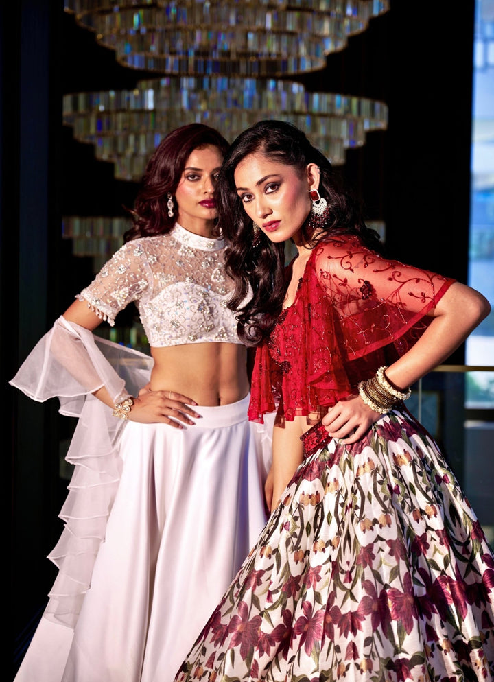 White Lehenga Set With Embroidered Blouse Rashika Sharma - Fabilicious Fashion