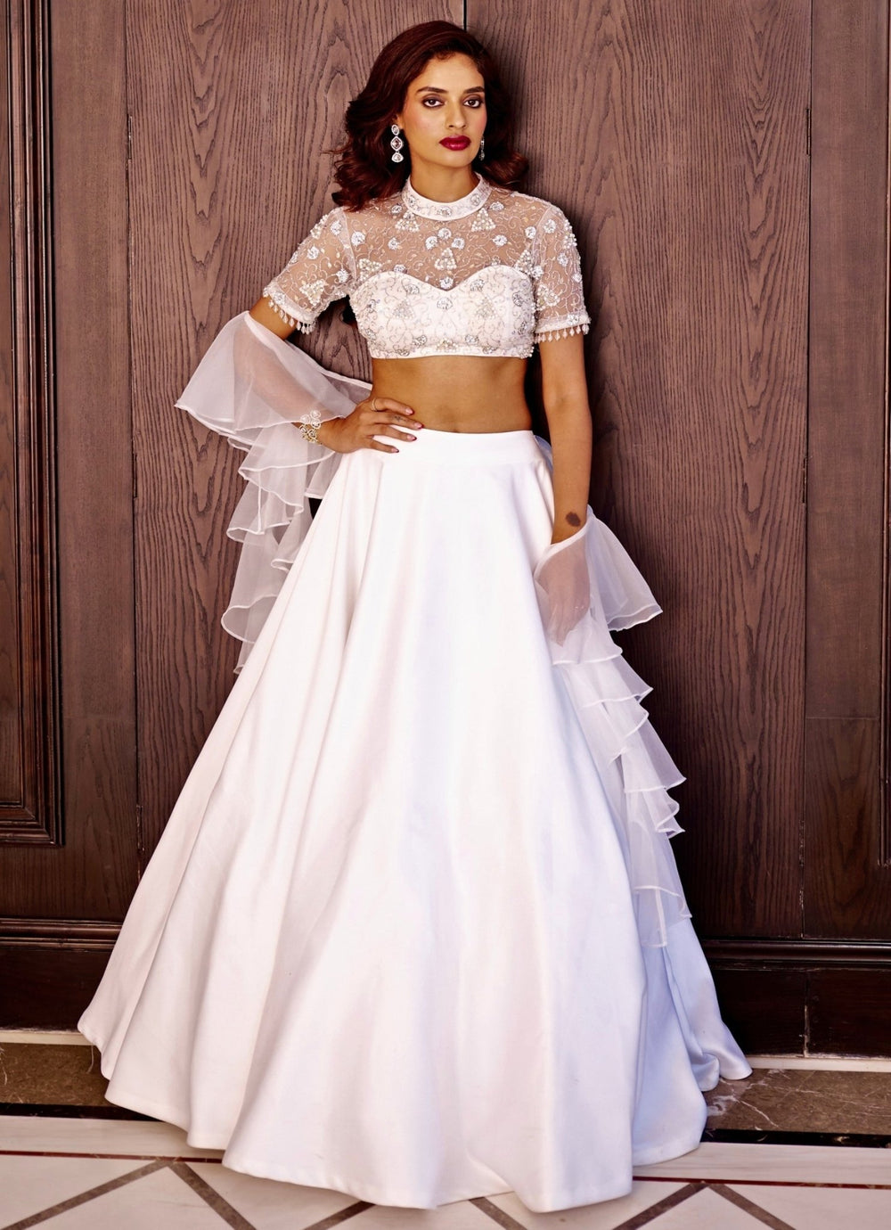 White Lehenga Set With Embroidered Blouse Rashika Sharma - Fabilicious Fashion