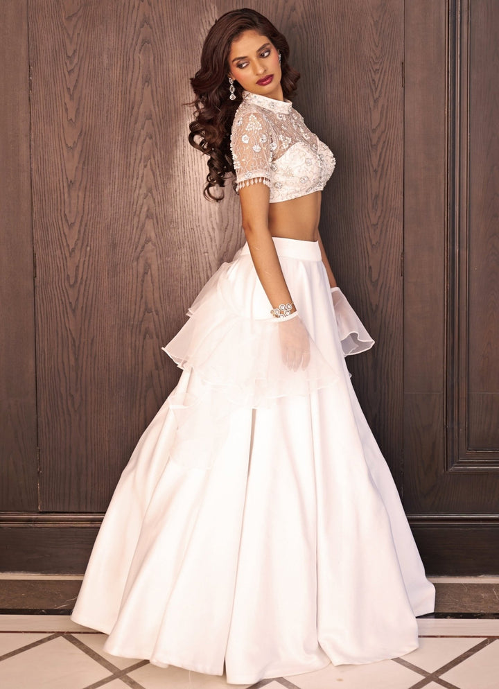 White Lehenga Set With Embroidered Blouse Rashika Sharma - Fabilicious Fashion