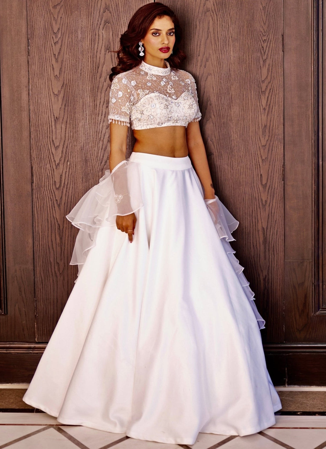 White Lehenga Set With Embroidered Blouse Rashika Sharma - Fabilicious Fashion