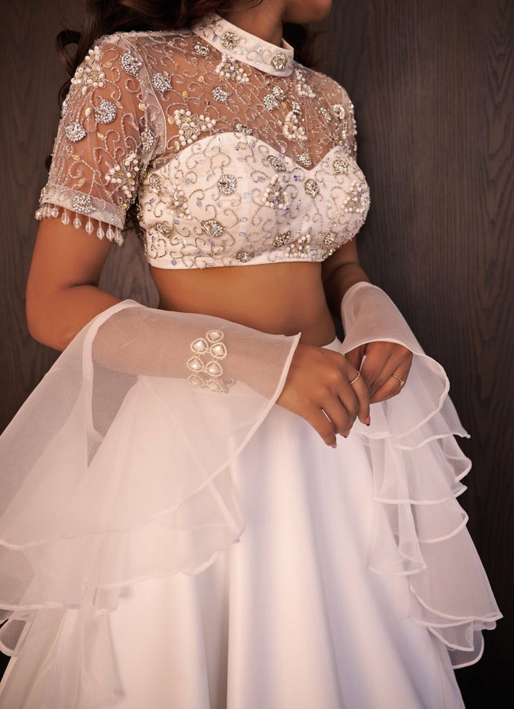 White Lehenga Set With Embroidered Blouse Rashika Sharma - Fabilicious Fashion