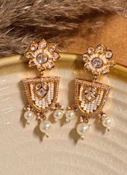 Naymee White Lotus Kundan Dangler EarringsFabilicious Fashion