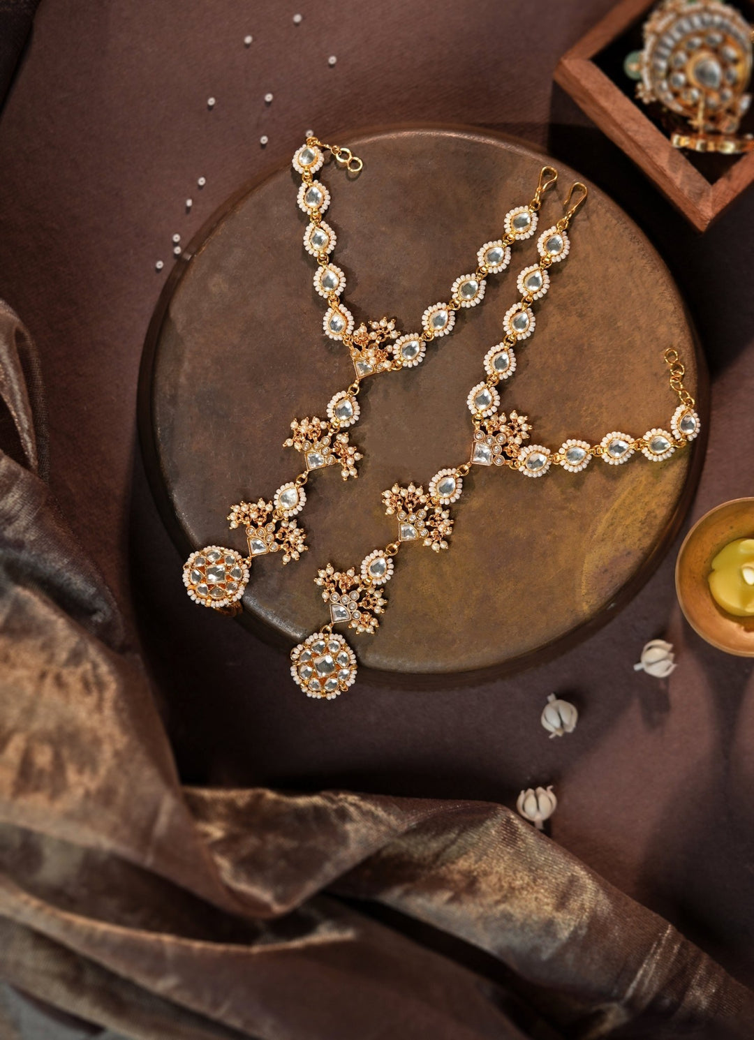 Riana Jewellery White Matte Gold HathphoolFabilicious Fashion