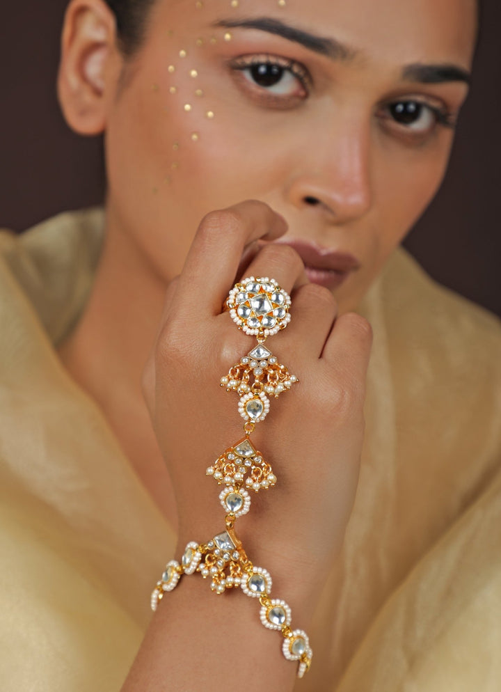 Riana Jewellery White Matte Gold HathphoolFabilicious Fashion