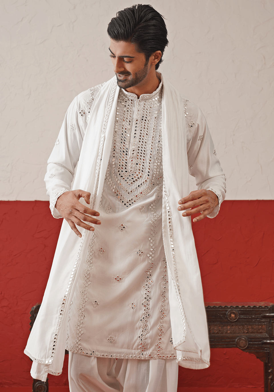 White Mirror Work Kurta Set With Dupatta Kalpraag - Fabilicious Fashion