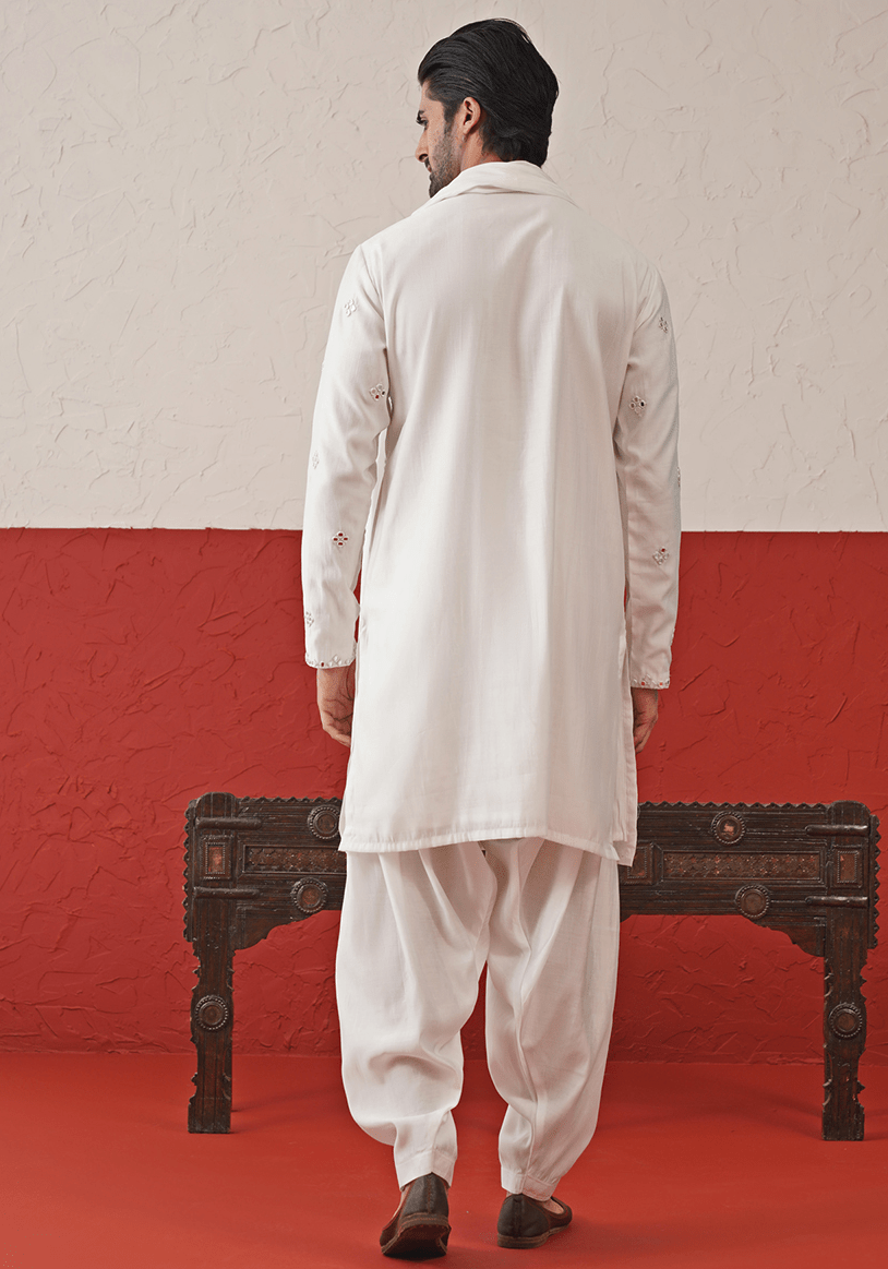 White Mirror Work Kurta Set With Dupatta Kalpraag - Fabilicious Fashion