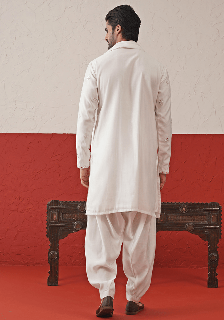 White Mirror Work Kurta Set With Dupatta Kalpraag - Fabilicious Fashion