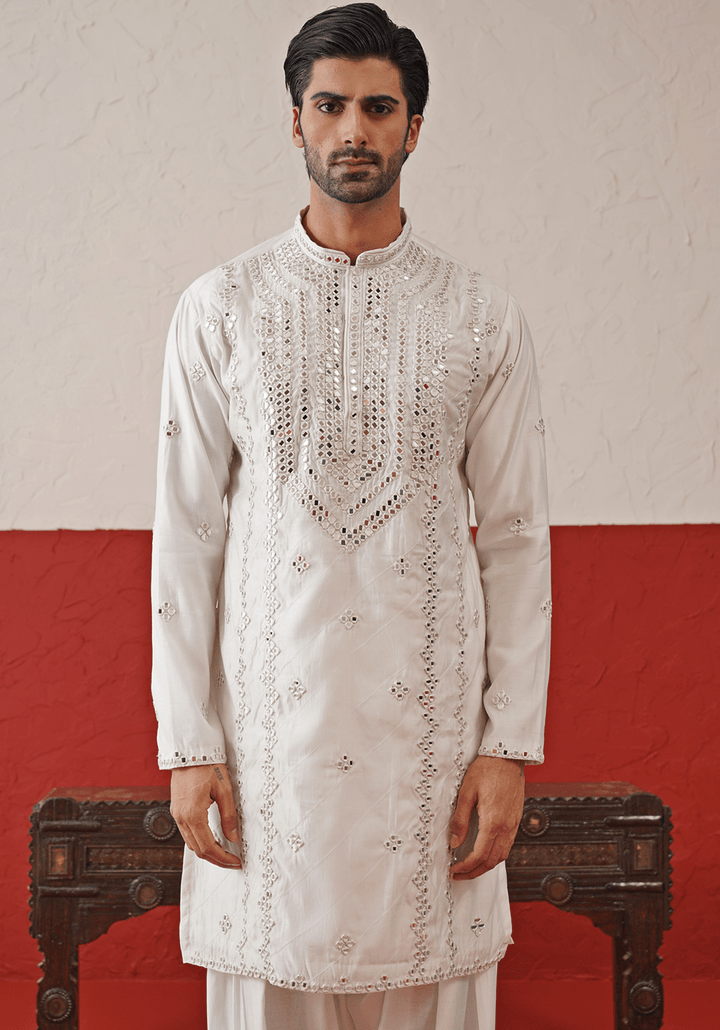 White Mirror Work Kurta Set With Dupatta Kalpraag - Fabilicious Fashion