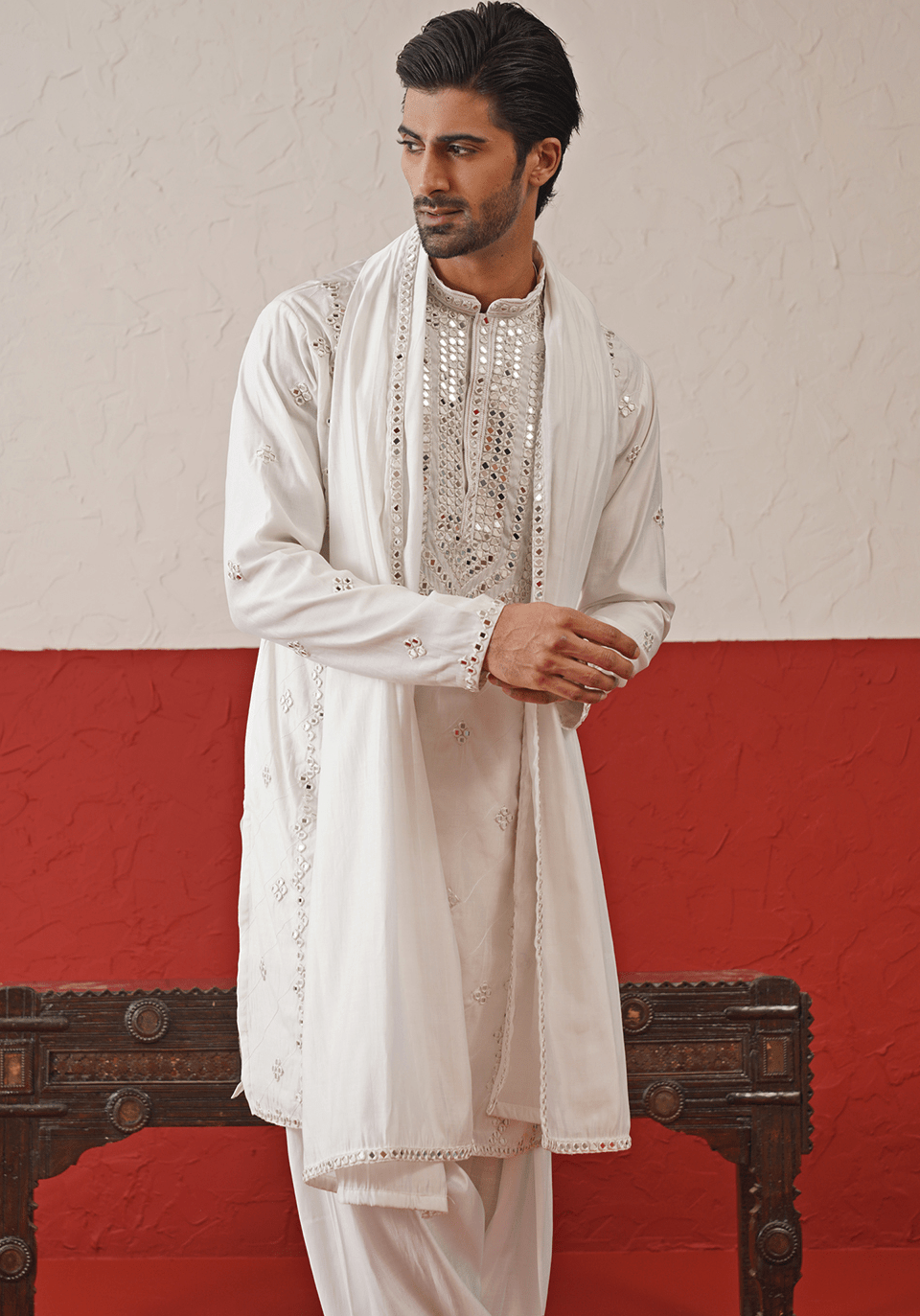 White Mirror Work Kurta Set With Dupatta Kalpraag - Fabilicious Fashion