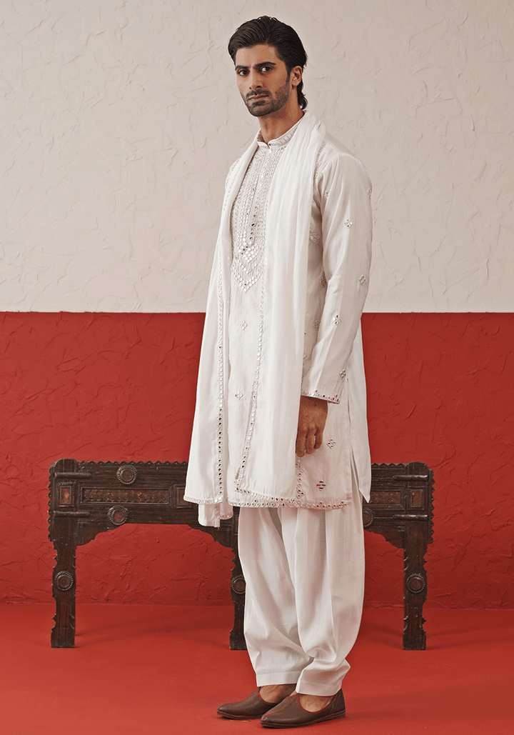 White Mirror Work Kurta Set With Dupatta Kalpraag - Fabilicious Fashion