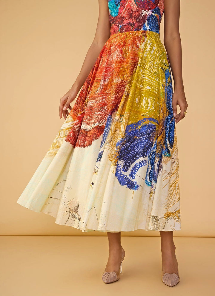 White Multi Summer Flared Dress Saaksha &amp; Kinni - Fabilicious Fashion