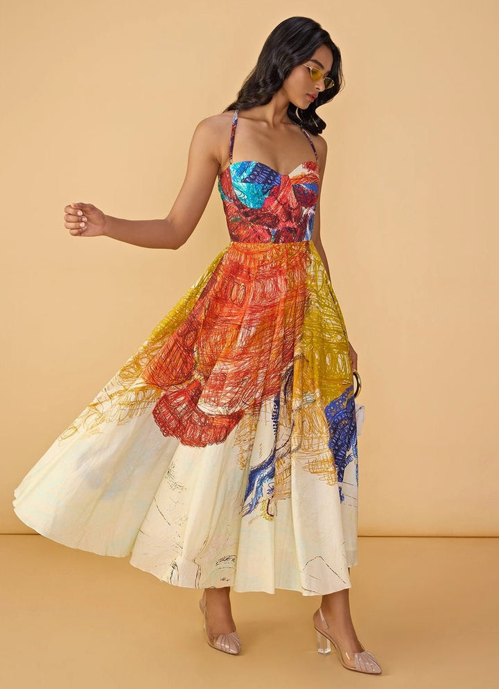 White Multi Summer Flared Dress Saaksha &amp; Kinni - Fabilicious Fashion