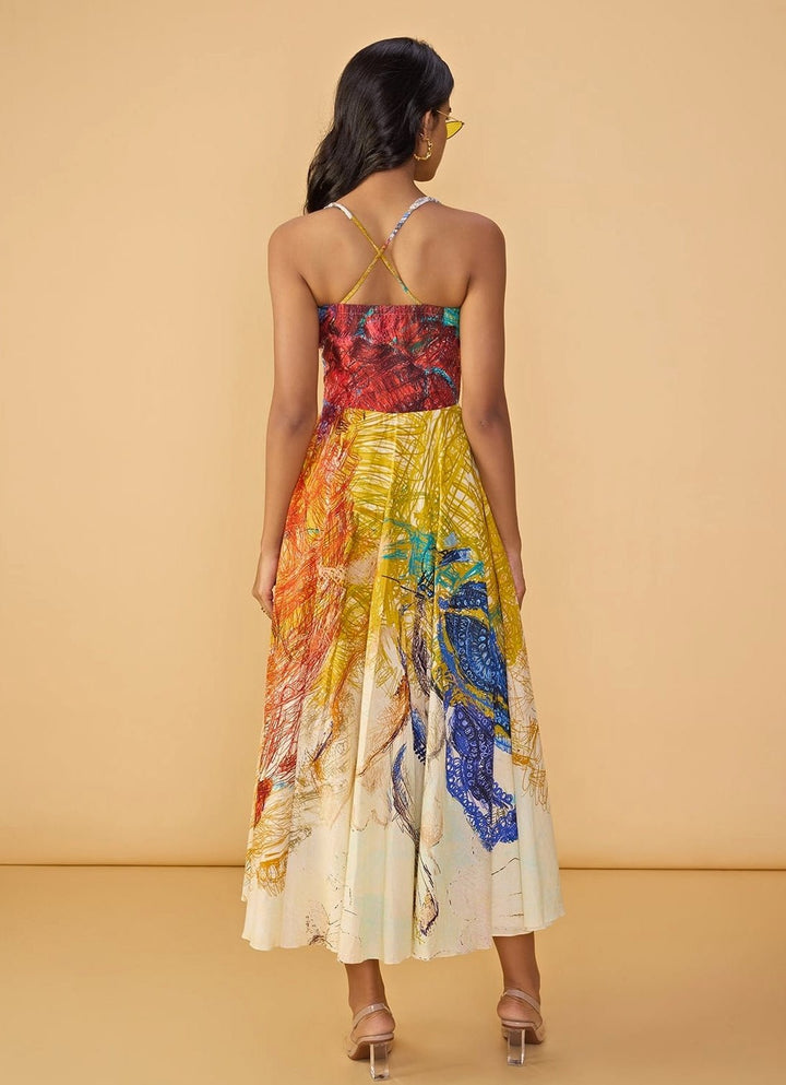 White Multi Summer Flared Dress Saaksha &amp; Kinni - Fabilicious Fashion