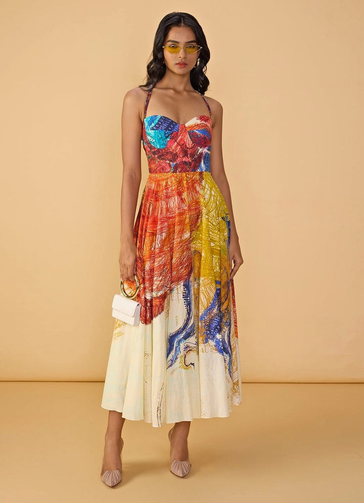 White Multi Summer Flared Dress Saaksha &amp; Kinni - Fabilicious Fashion