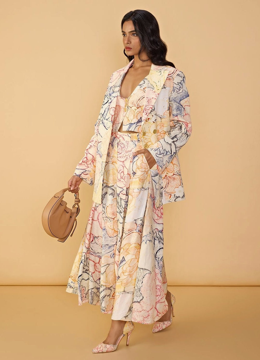 White Multicolour Printed Trouser Set Saaksha & Kinni - Fabilicious Fashion