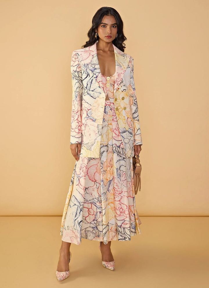 White Multicolour Printed Trouser Set Saaksha & Kinni - Fabilicious Fashion