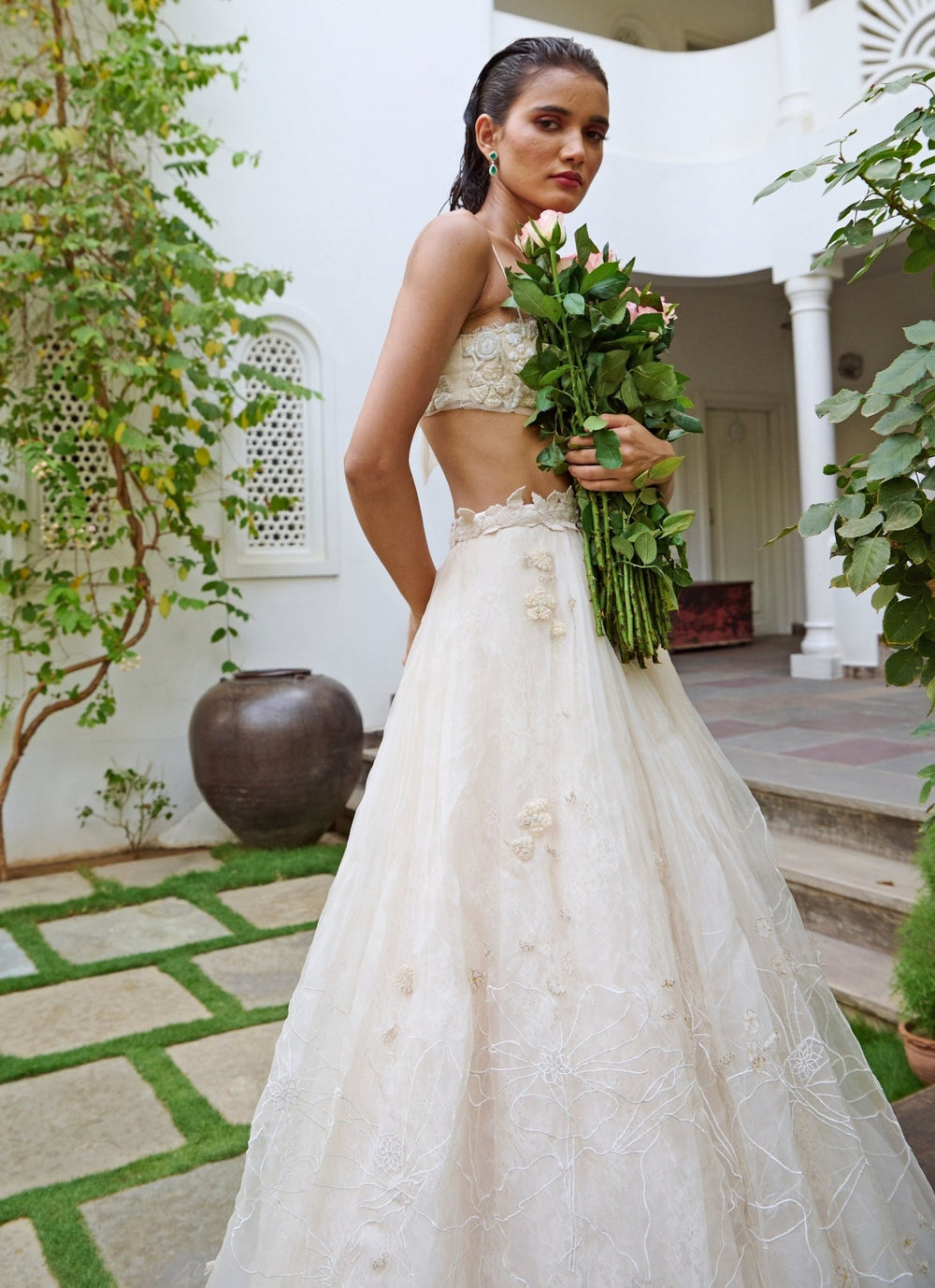 The Little Black Bow White Organza Bridal Lehenga SetFabilicious Fashion