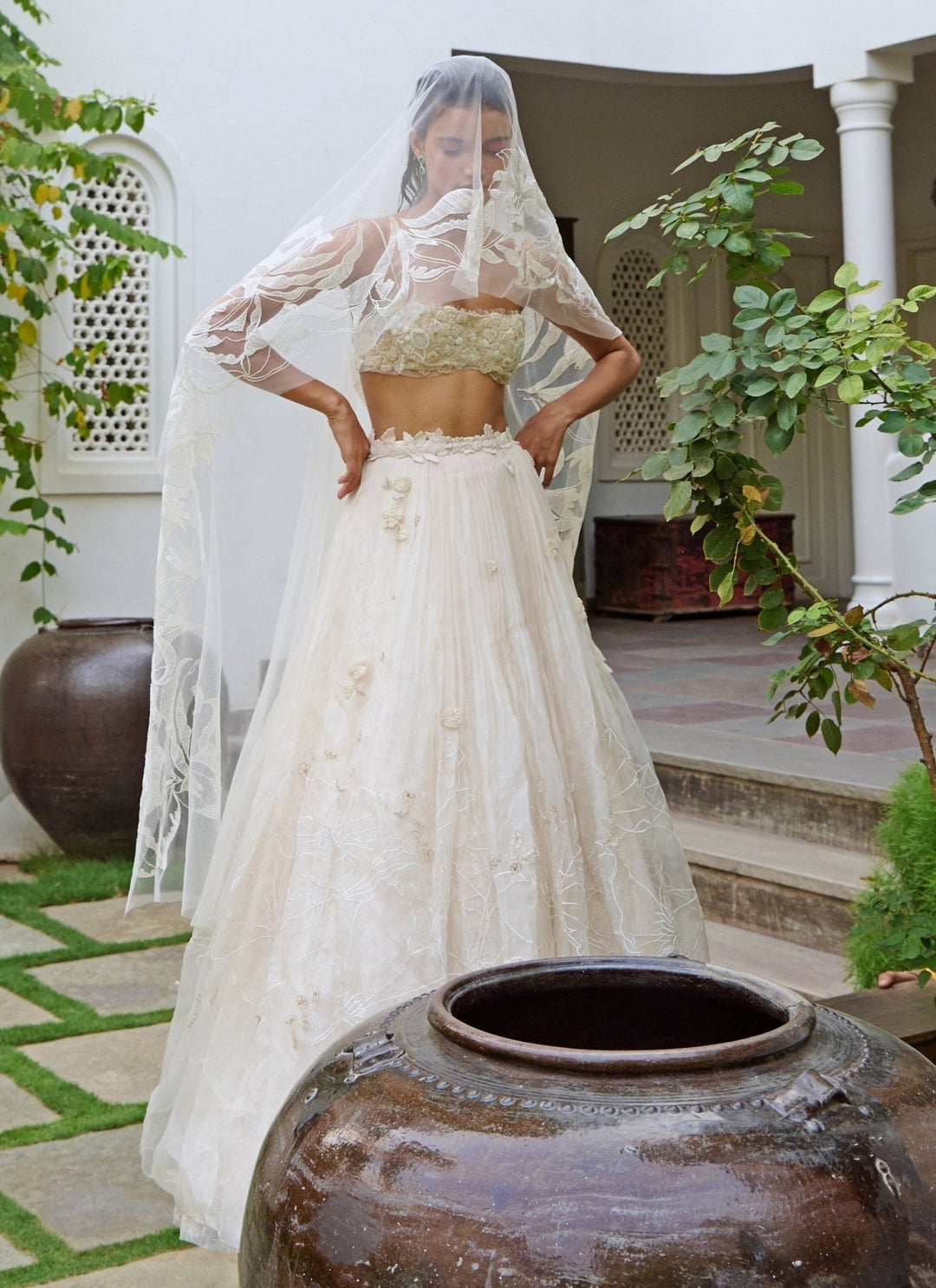The Little Black Bow White Organza Bridal Lehenga SetFabilicious Fashion
