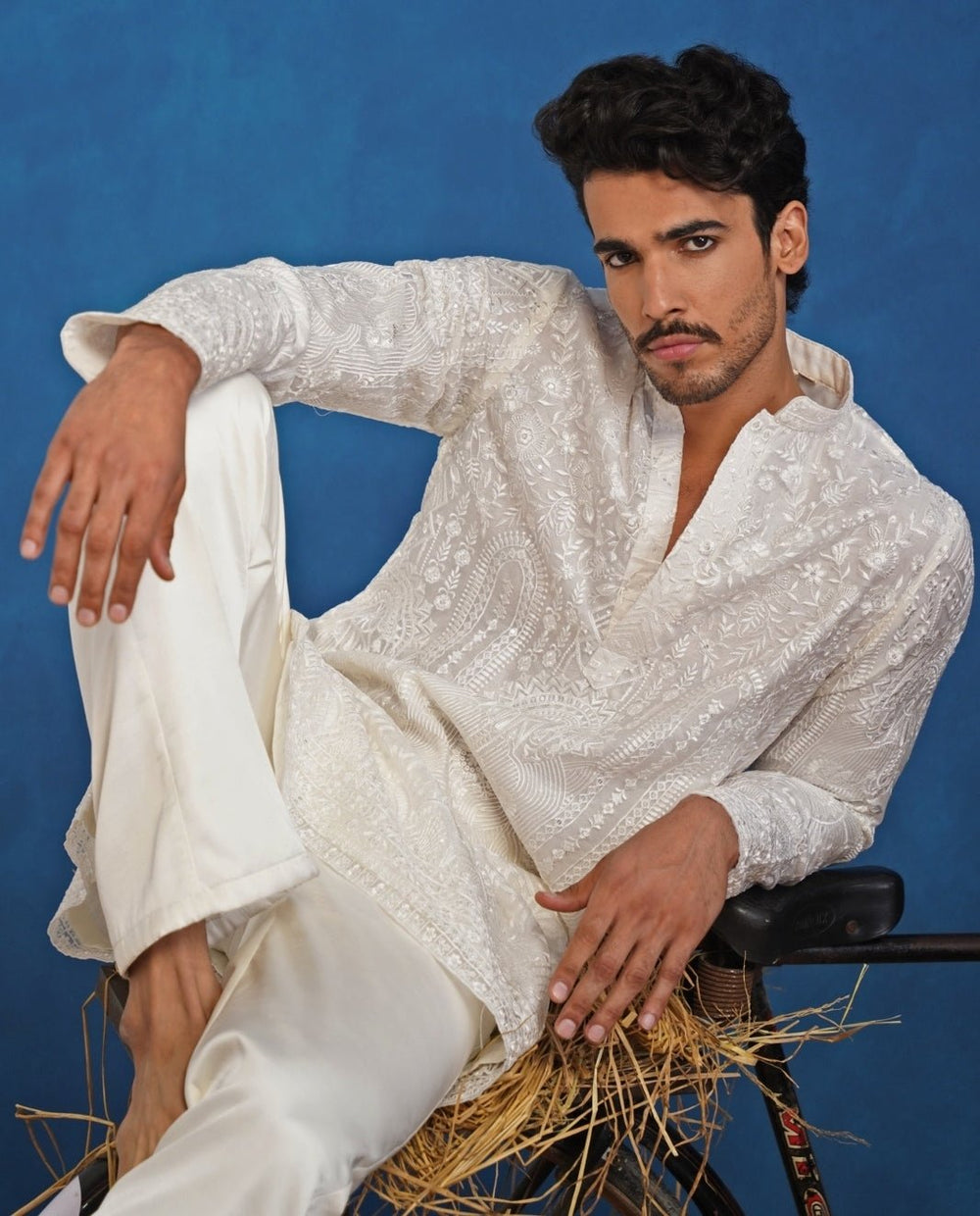 White Organza Short Kurta Set Kalpraag - Fabilicious Fashion