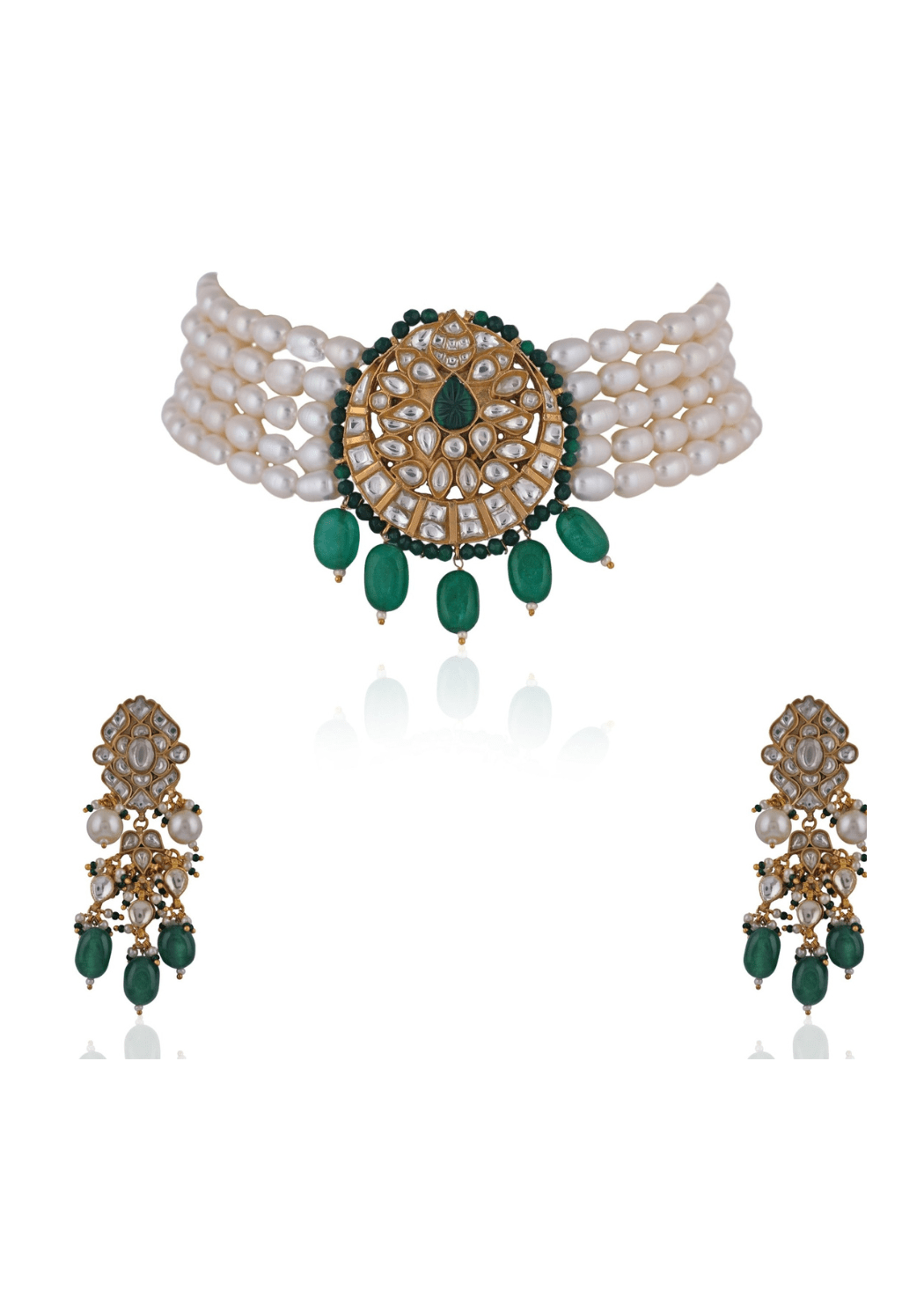White Pearl And Emerald Green Choker Set Riana Jewellery - Fabilicious Fashion