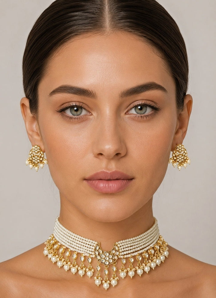 Zevar by Geeta White Pearl And Kundan Choker SetFabilicious Fashion