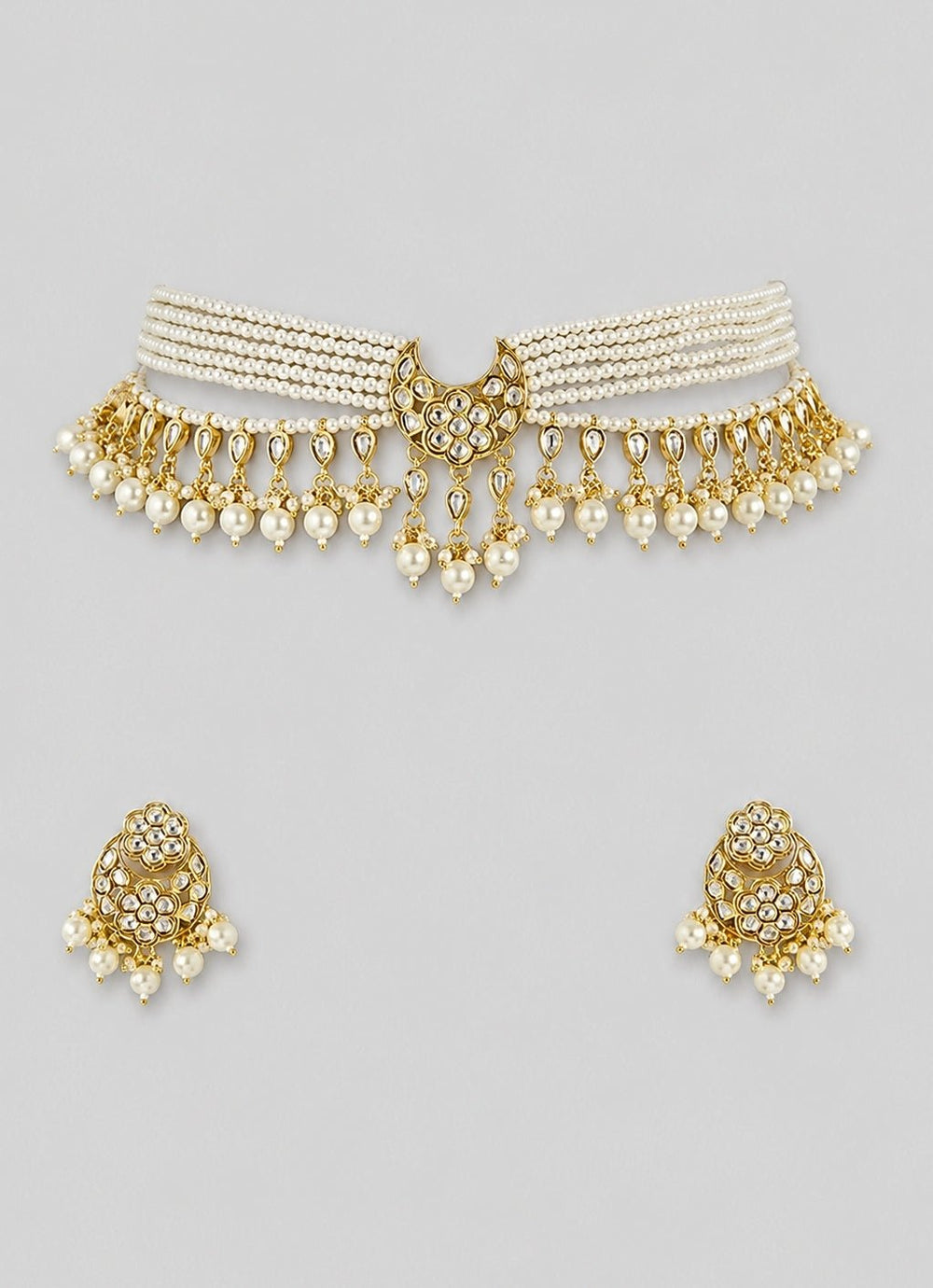 Zevar by Geeta White Pearl And Kundan Choker SetFabilicious Fashion