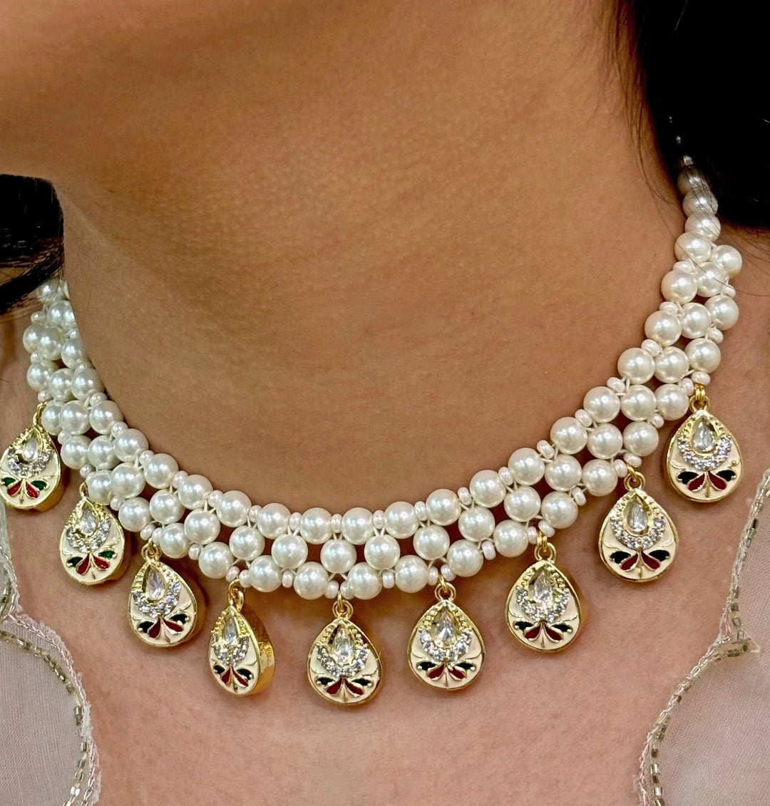 Naymee White Pearl Drop Choker SetFabilicious Fashion