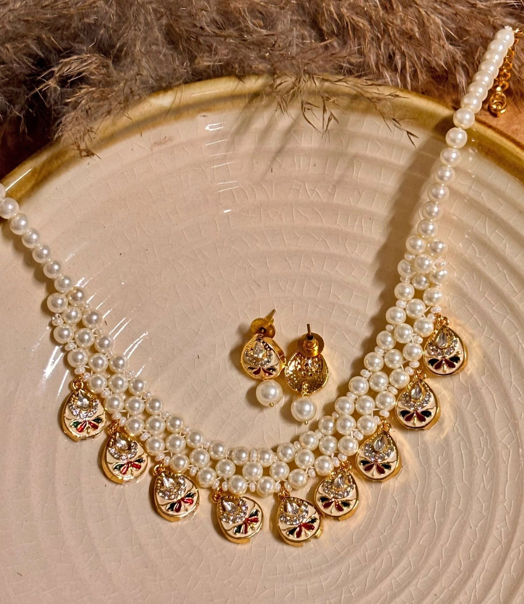 Naymee White Pearl Drop Choker SetFabilicious Fashion