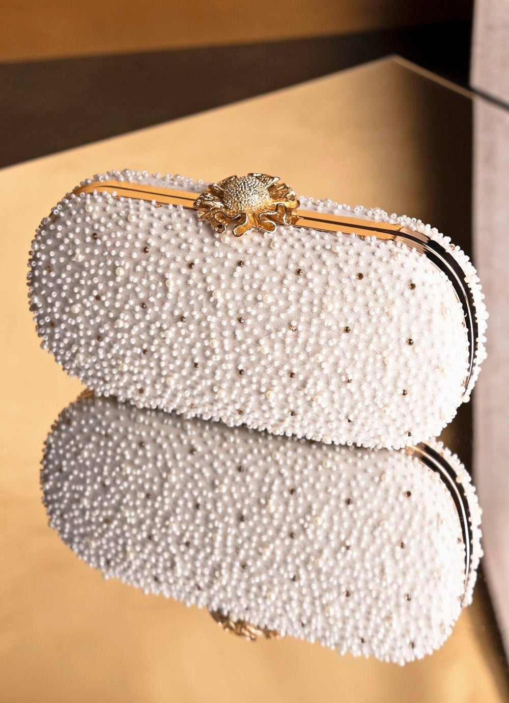 White Pearl Embroidered Clutch AMYRA - Fabilicious Fashion