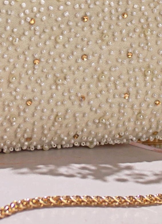 White Pearl Embroidered Clutch AMYRA - Fabilicious Fashion