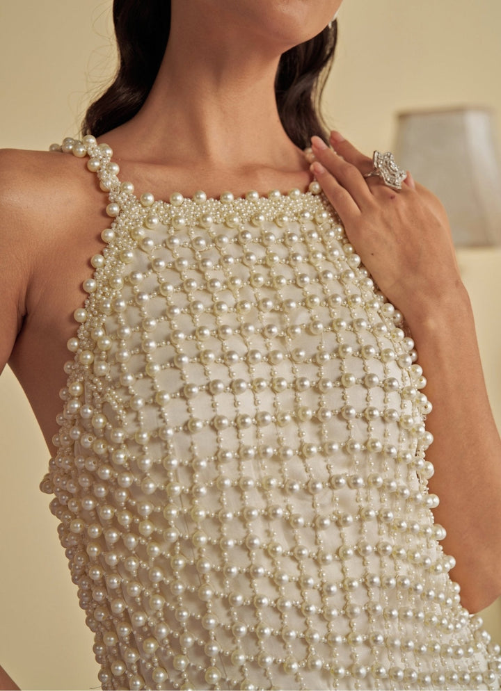 White Pearl Embroidered Gown Jade by Ashima - Fabilicious Fashion