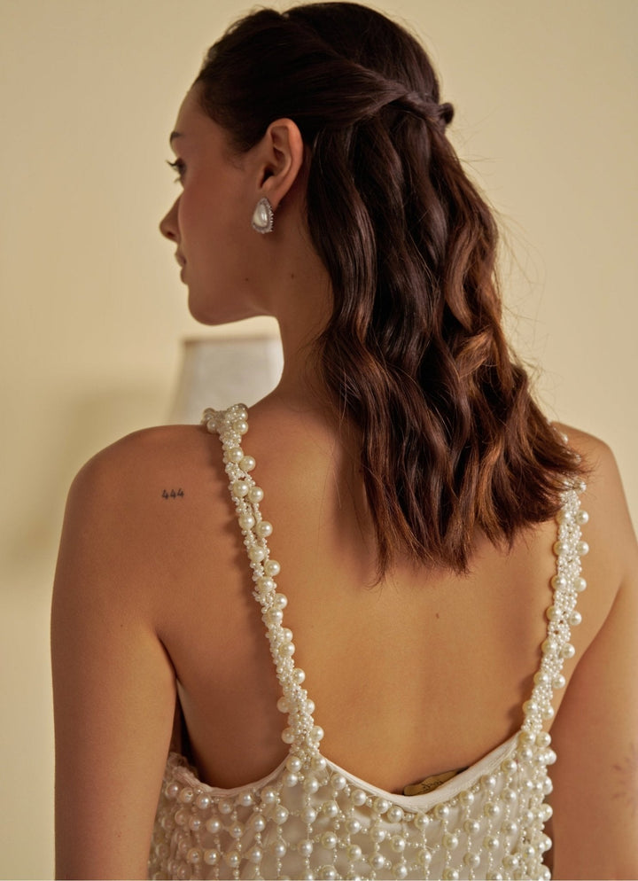 White Pearl Embroidered Gown Jade by Ashima - Fabilicious Fashion