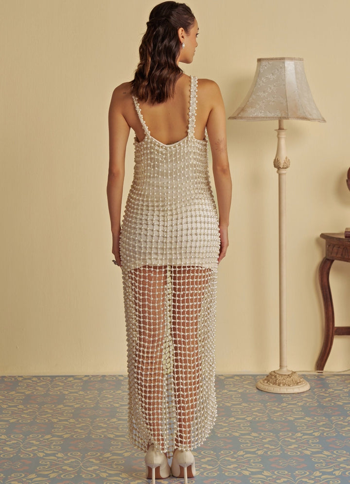 White Pearl Embroidered Gown Jade by Ashima - Fabilicious Fashion