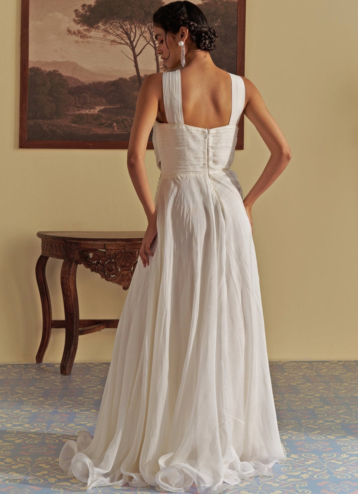 White Pearl Embroidered Organza Gown Jade by Ashima - Fabilicious Fashion