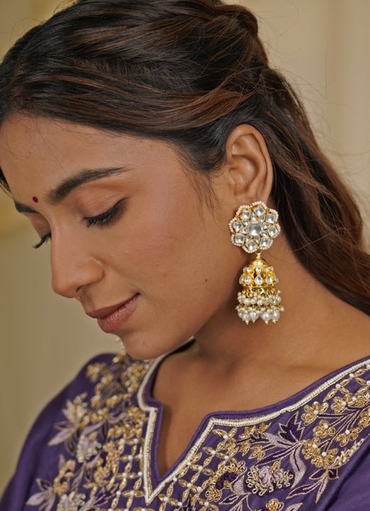 White Pearl Jhumka Earrings Riana by Shikha Jindal - Fabilicious Fashion