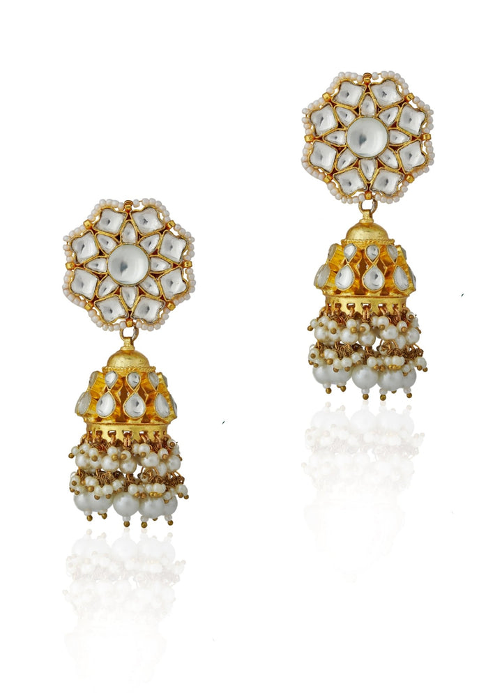 White Pearl Jhumka Earrings Riana by Shikha Jindal - Fabilicious Fashion