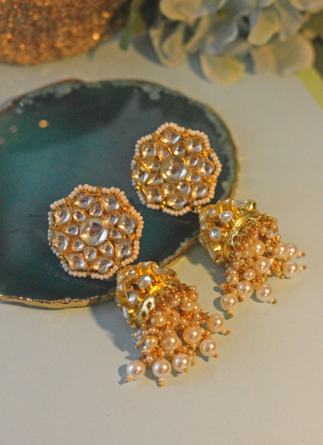 White Pearl Jhumka Earrings Riana by Shikha Jindal - Fabilicious Fashion