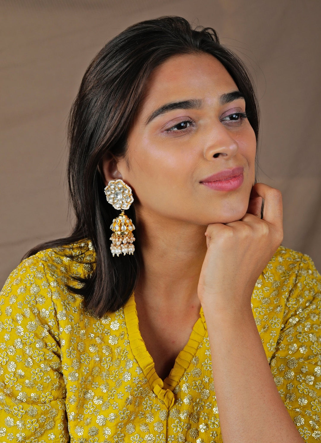 White Pearl Jhumka Earrings Riana by Shikha Jindal - Fabilicious Fashion