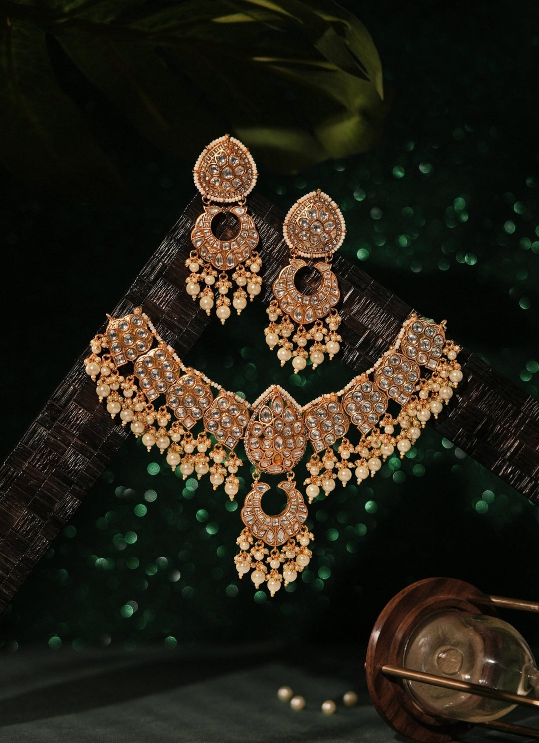 White Pearl Matte Gold Necklace Set Riana Jewellery - Fabilicious Fashion