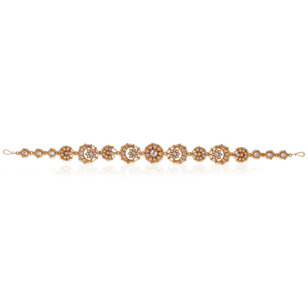 White Pearl Studded Mathapatti cum Hairband Riana by Shikha Jindal - Fabilicious Fashion
